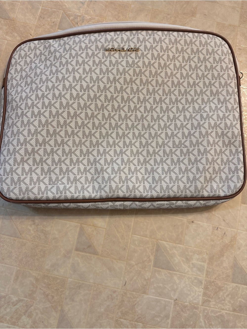 Michael Kors Men’s MK Logo Laptop Case - White & Brown Trim